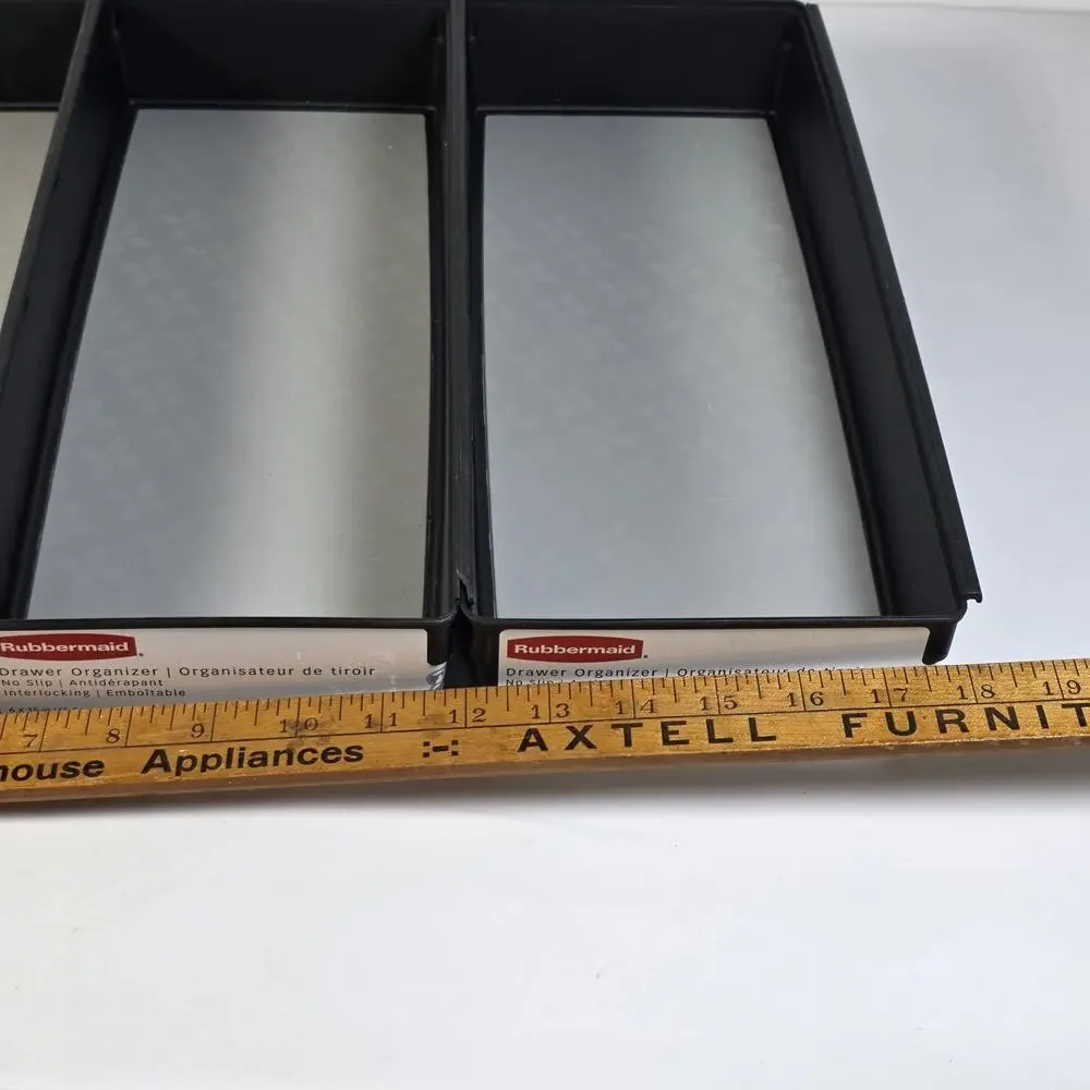 3 Rubbermaid Drawer Organizers Black/Gray 6 x 15 x 2 inches Drawer Storage